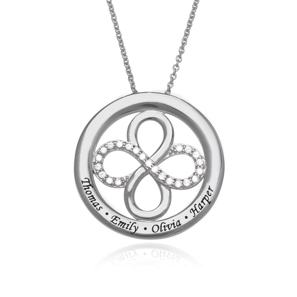 Mother's Day Gift Double Infinity Circle Necklace with Zirconia Silver Mom Necklace MelodyNecklace