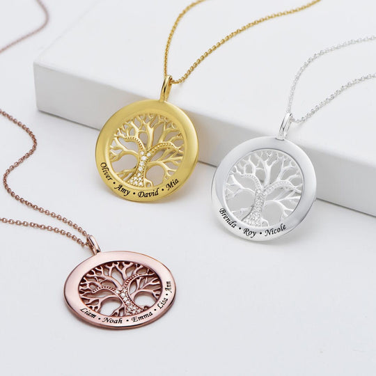 Mother's Day Gift Family Tree Circle Necklace with Diamond Mom Necklace MelodyNecklace