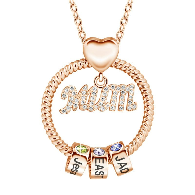 Mother's Day Gift Personalized Circle Pendant with Custom Birthstone Beads MUM / Rose gold Mom Necklace MelodyNecklace