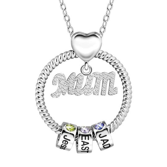 Mother's Day Gift Personalized Circle Pendant with Custom Birthstone Beads MUM / Silver Mom Necklace MelodyNecklace