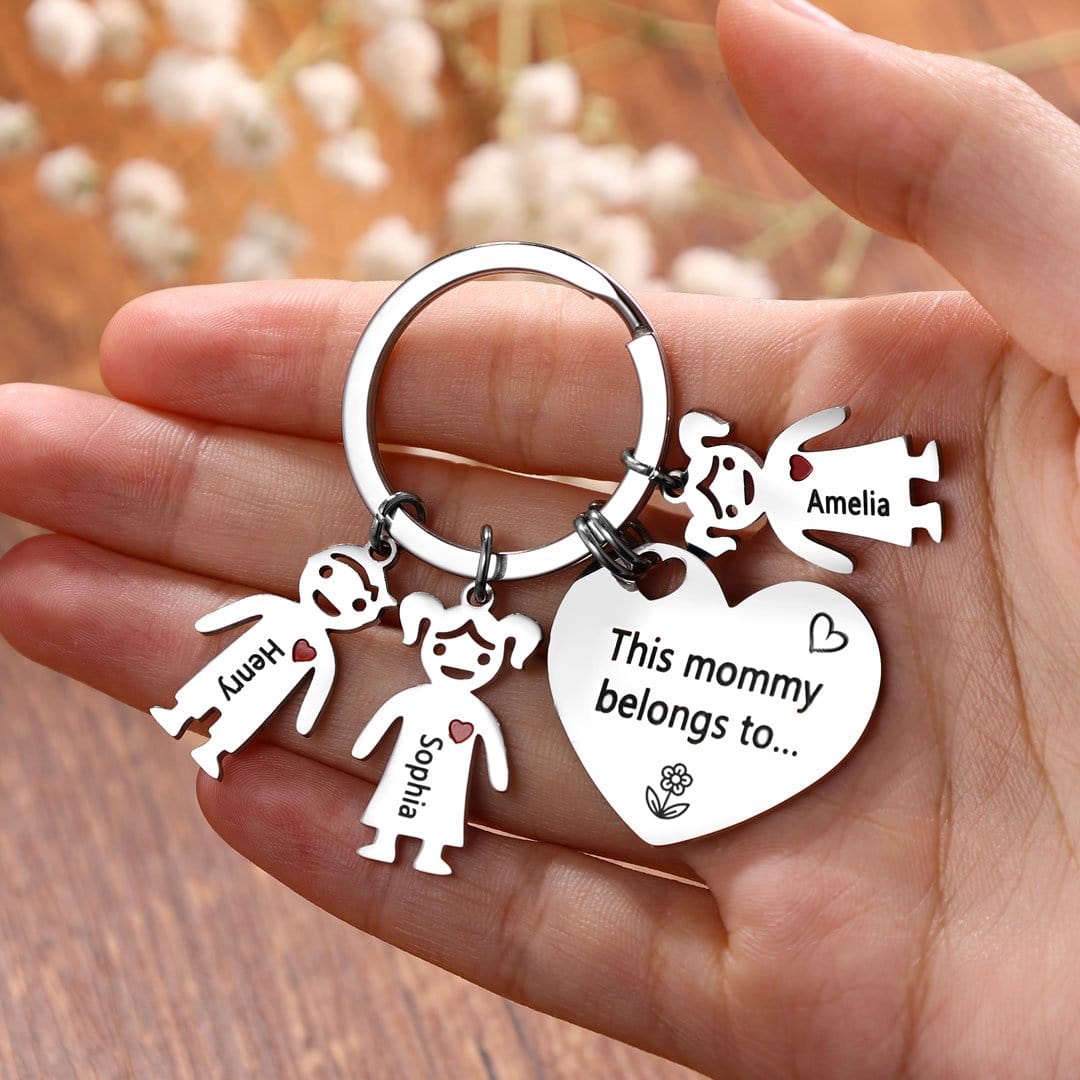 Mother's Day Gift This Mommy Belongs to...Heart Keychain With Doll Child Pendants Mom Necklace MelodyNecklace