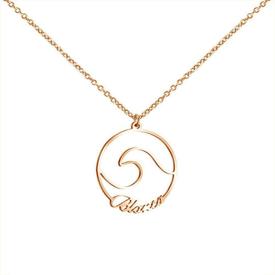 Ocean Wave Name Necklace 18K Rose Gold Plated Myron Necklace MelodyNecklace