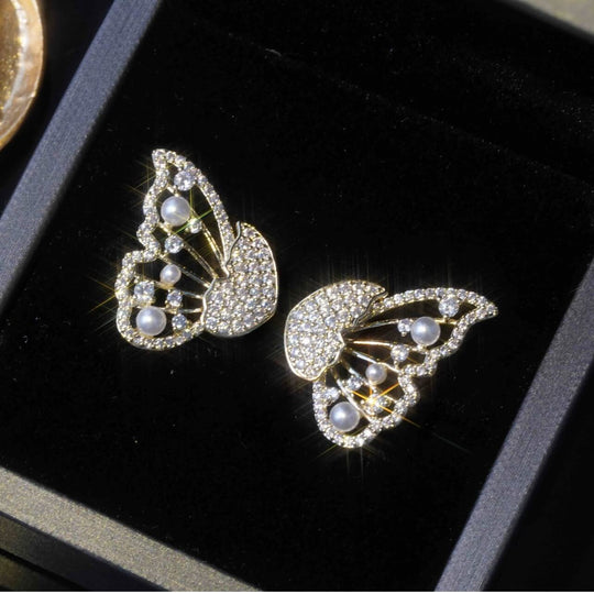 Pearl Zircon Cutout Butterfly Wings Earrings Earring MelodyNecklace