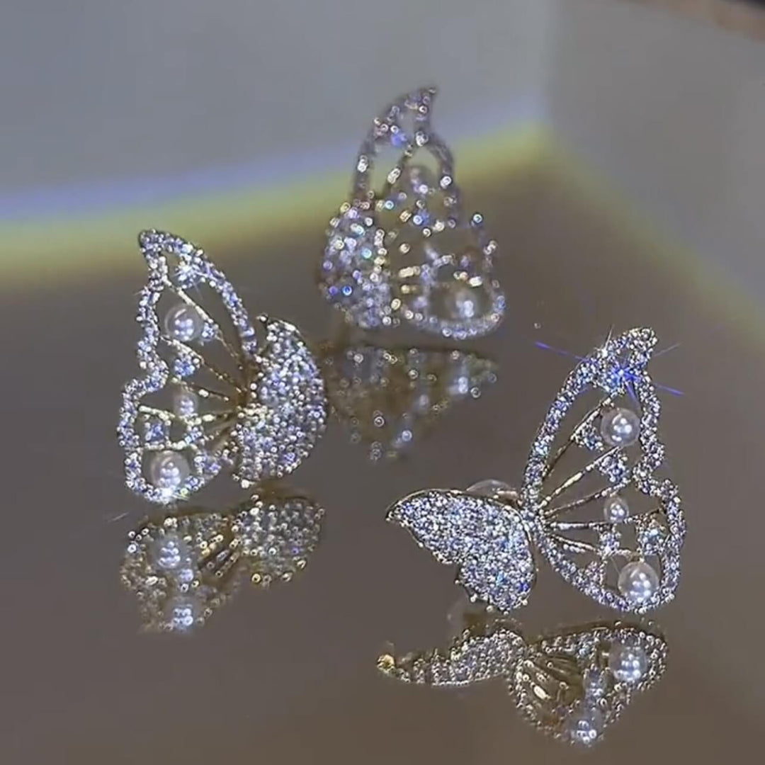 Pearl Zircon Cutout Butterfly Wings Earrings Earring MelodyNecklace