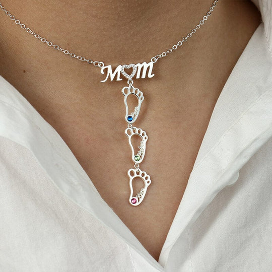 Personalized 1-8 Footprint Name Necklace With Birthstones mylongingnecklace