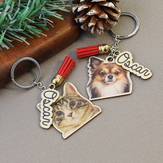 Personalized Animal Photo Wood Keychain avrilname