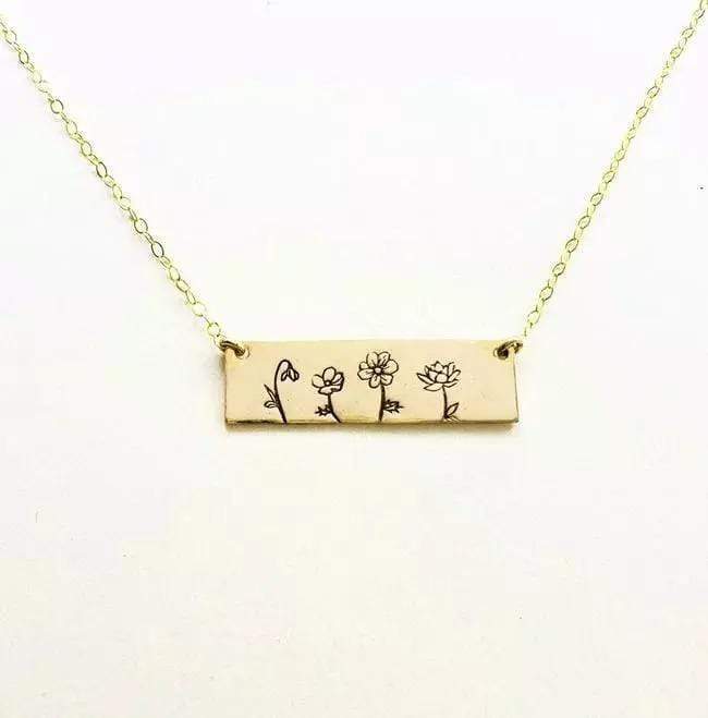 Personalized Birthmonth flower Bar Necklace Gold Necklace MelodyNecklace