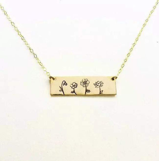 Personalized Birthmonth flower Bar Necklace Gold Necklace MelodyNecklace