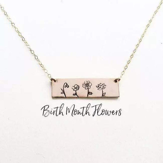 Personalized Birthmonth flower Bar Necklace Rose Gold Necklace MelodyNecklace