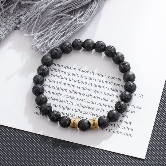 Personalized Black Onyx Bracelet with 3 Names Beaded Men Bracelet Bracelet For Man MelodyNecklace