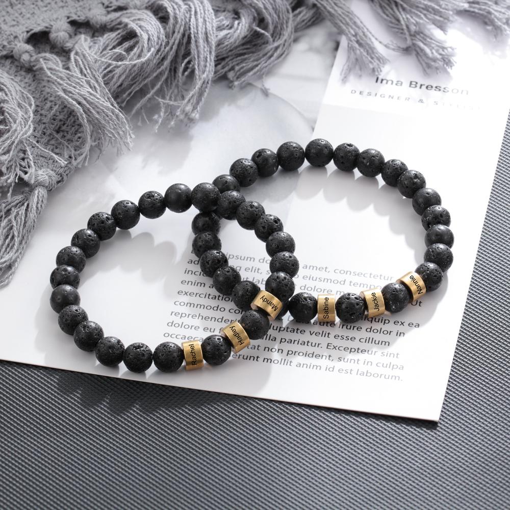 Personalized Black Onyx Bracelet with 3 Names Beaded Men Bracelet Bracelet For Man MelodyNecklace