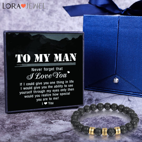 Personalized Black Onyx Bracelet with 3 Names Beaded Men Bracelet Gold / 7.7" / To My Man Bracelet For Man MelodyNecklace