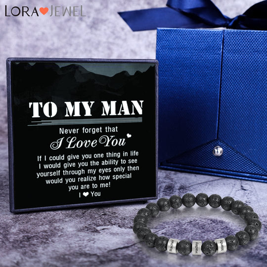 Personalized Black Onyx Bracelet with 3 Names Beaded Men Bracelet Silver / 7.7" / To My Man Bracelet For Man MelodyNecklace