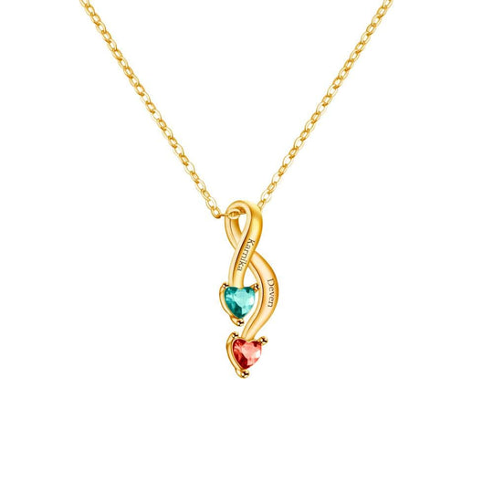 Personalized Couple 2 Names 2 Heart Birthstones Infinity Promise Pendant Necklace Gold Necklace MelodyNecklace