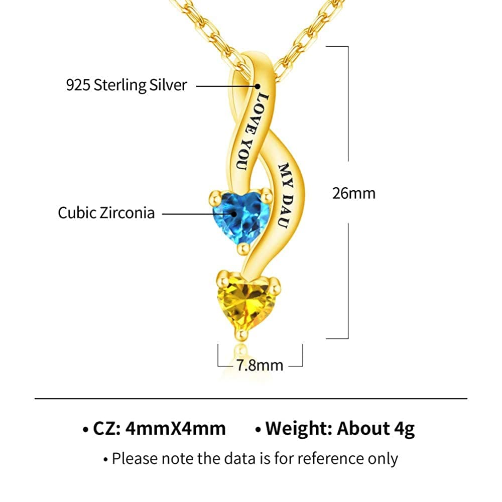 Personalized Couple 2 Names 2 Heart Birthstones Infinity Promise Pendant Necklace Necklace MelodyNecklace