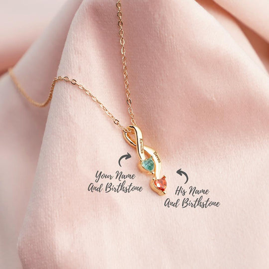 Personalized Couple 2 Names 2 Heart Birthstones Infinity Promise Pendant Necklace Necklace MelodyNecklace