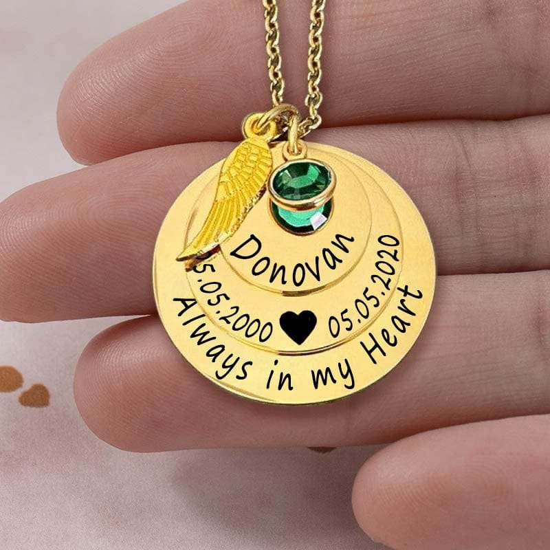 Personalized Engraved Always in my Heart Memorial Necklace With Birthstone Quillingx