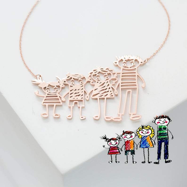 Personalized Engraved Children Art Drawing Necklace & Keychain finding jewelry.shop