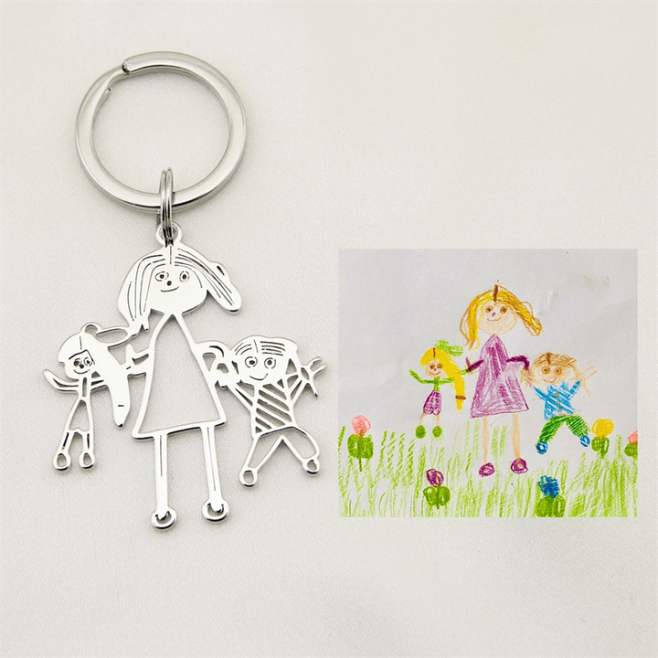 Personalized Engraved Children Art Drawing Necklace & Keychain finding jewelry.shop