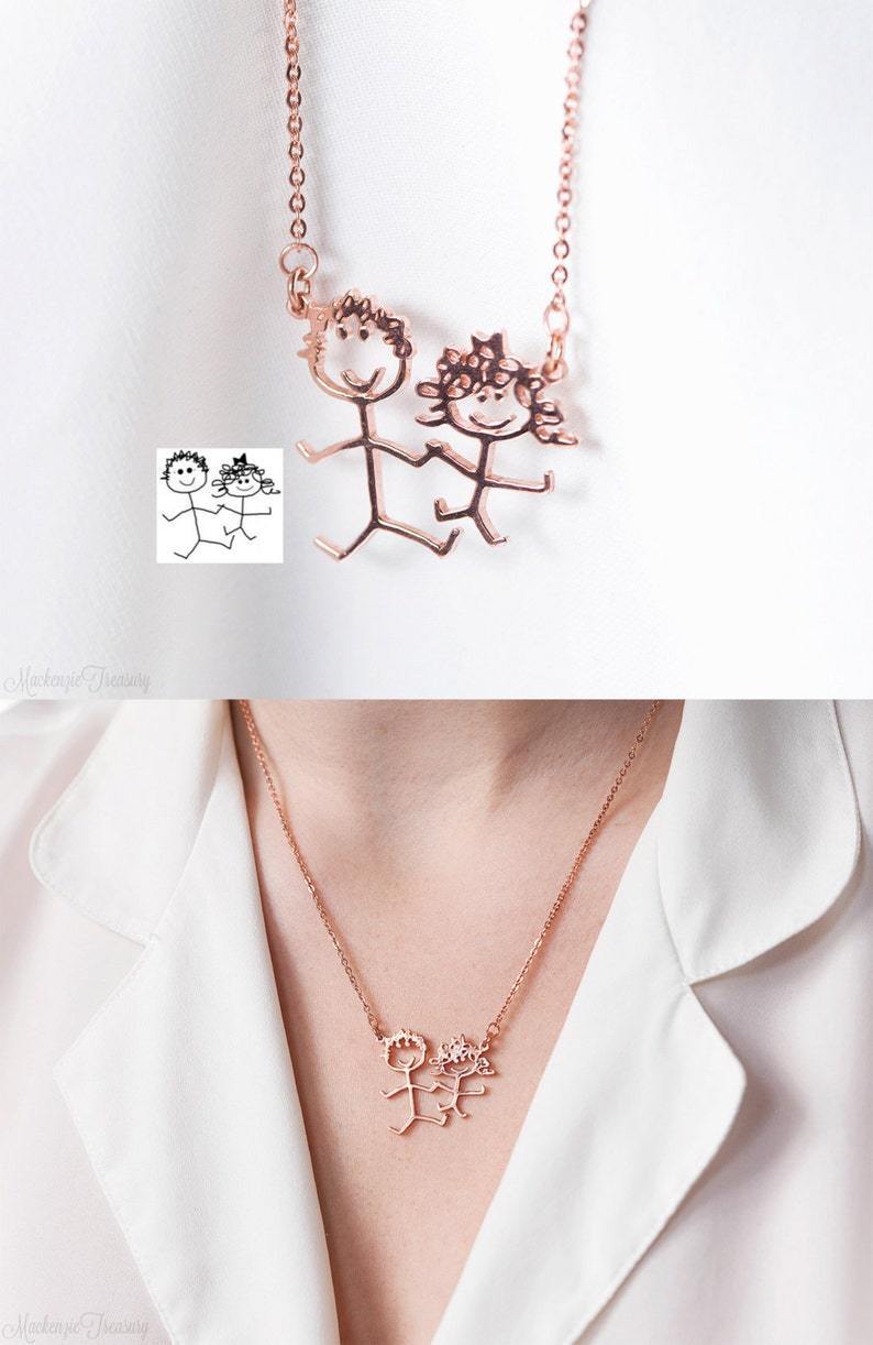 Personalized Engraved Children Art Drawing Necklace & Keychain finding jewelry.shop