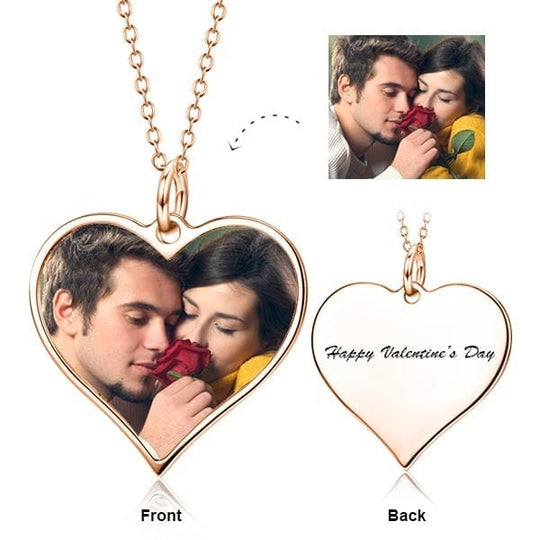 Personalized Heart Color Photo Necklace Copper / Rose Gold Plated Necklace MelodyNecklace
