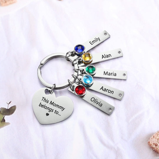 Personalized Heart Keychain with Birthstones Engraved Names Family Keychain Keychain MelodyNecklace