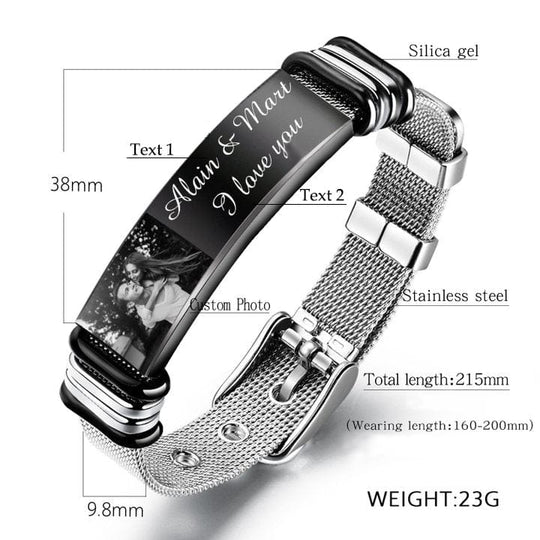 Personalized Men Photo Bracelet Engraved ID Bar Bracelet for Boyfriend Bracelet For Man MelodyNecklace