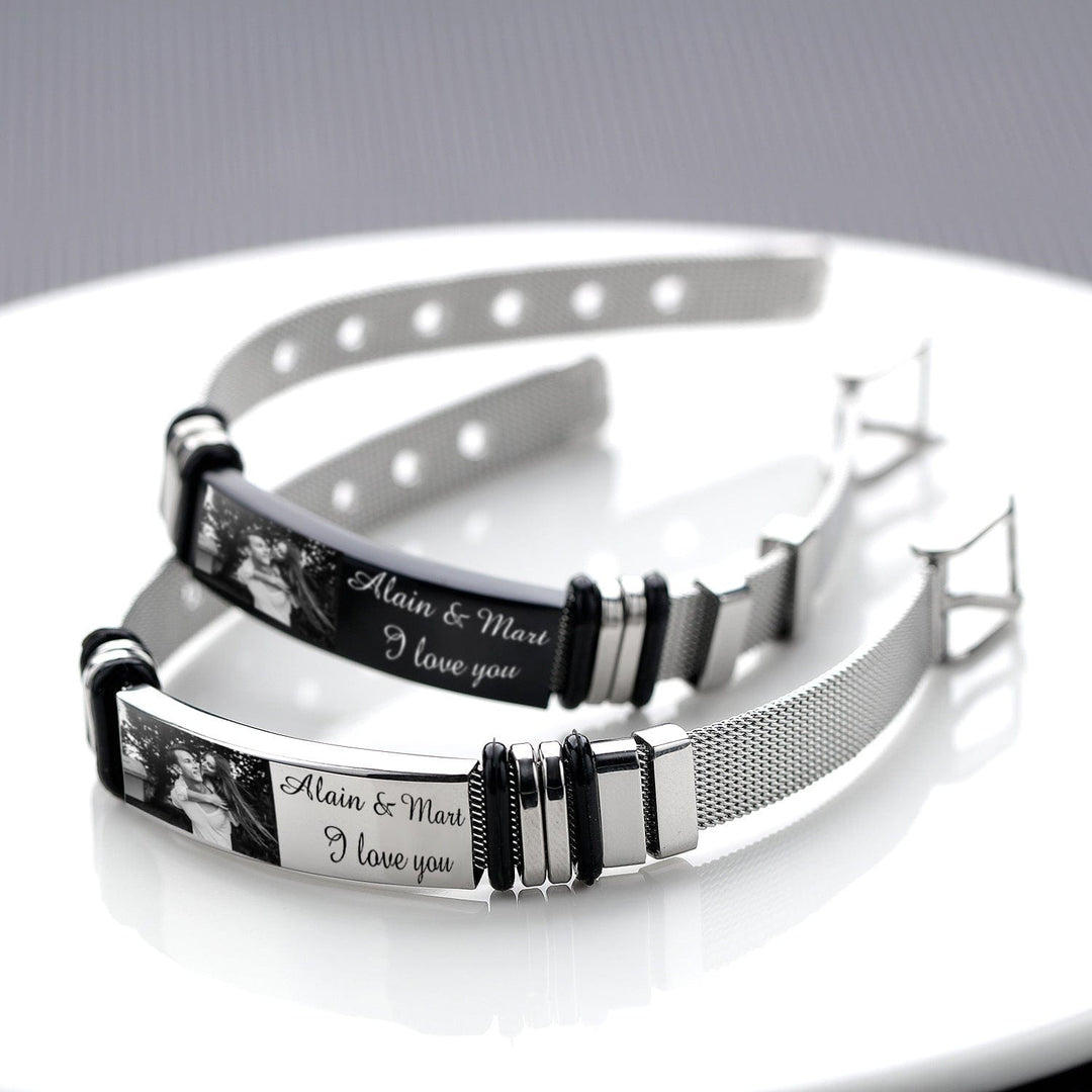 Personalized Men Photo Bracelet Engraved ID Bar Bracelet for Boyfriend Bracelet For Man MelodyNecklace