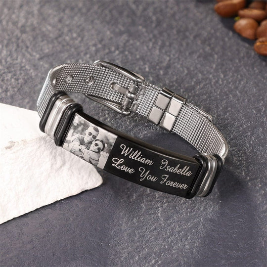 Personalized Men Photo Bracelet Engraved ID Bar Bracelet for Boyfriend Bracelet For Man MelodyNecklace