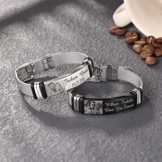 Personalized Men Photo Bracelet Engraved ID Bar Bracelet for Boyfriend Bracelet For Man MelodyNecklace