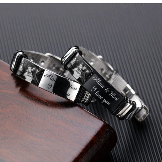 Personalized Men Photo Bracelet Engraved ID Bar Bracelet for Boyfriend Bracelet For Man MelodyNecklace