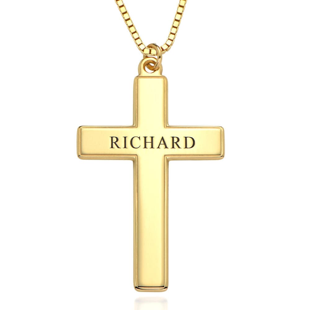 Personalized Men's Engraved Cross Name Necklace Gold Necklace for man MelodyNecklace