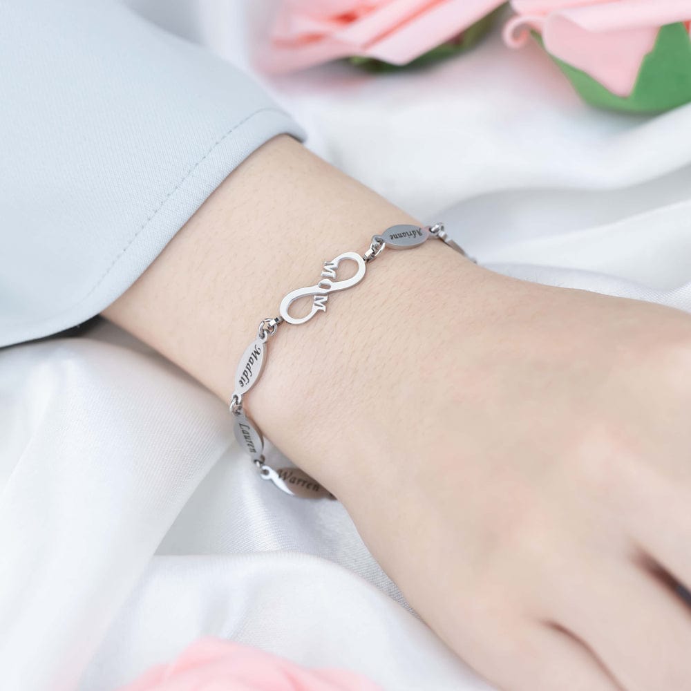 Personalized Mom infinite love Bracelet With Kids' Names Silver MelodyNecklace