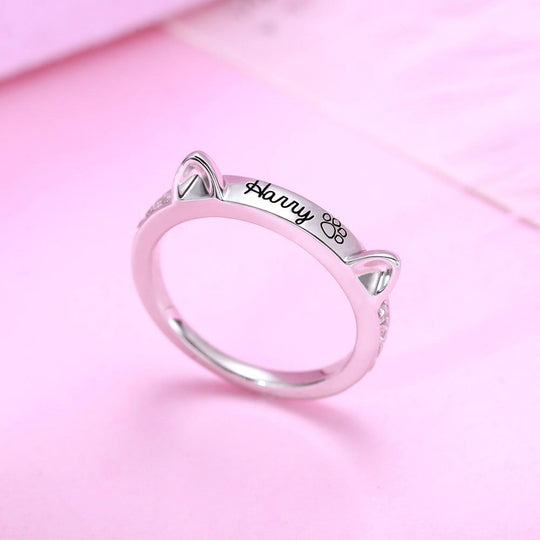 Personalized Name Cat Ring with Ears Ring MelodyNecklace