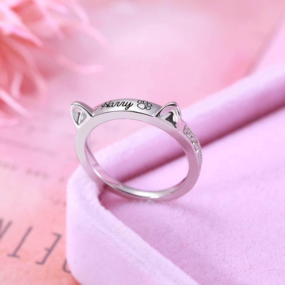 Personalized Name Cat Ring with Ears Ring MelodyNecklace