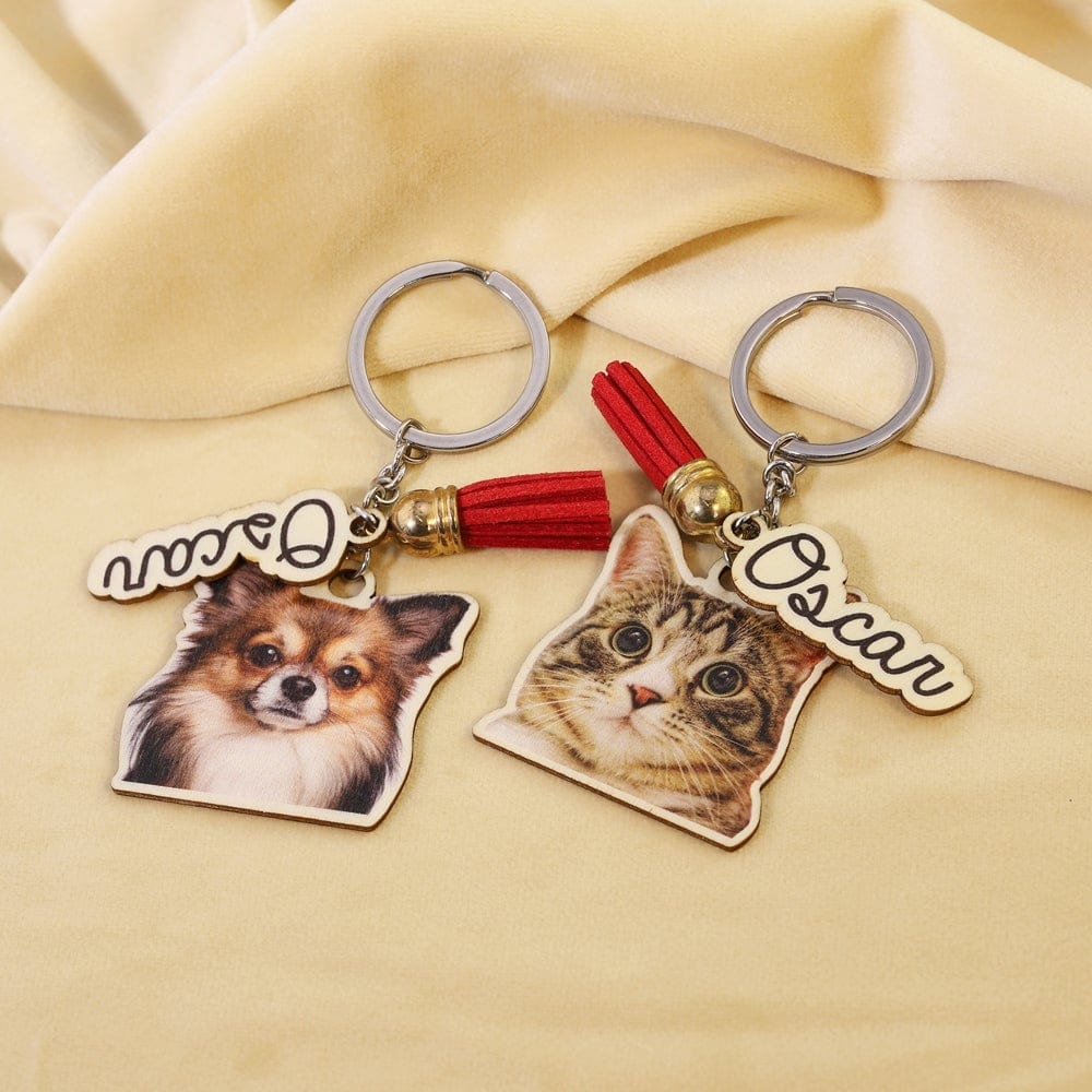 Personalized Pet's Photo Wood Keychain Keychain MelodyNecklace