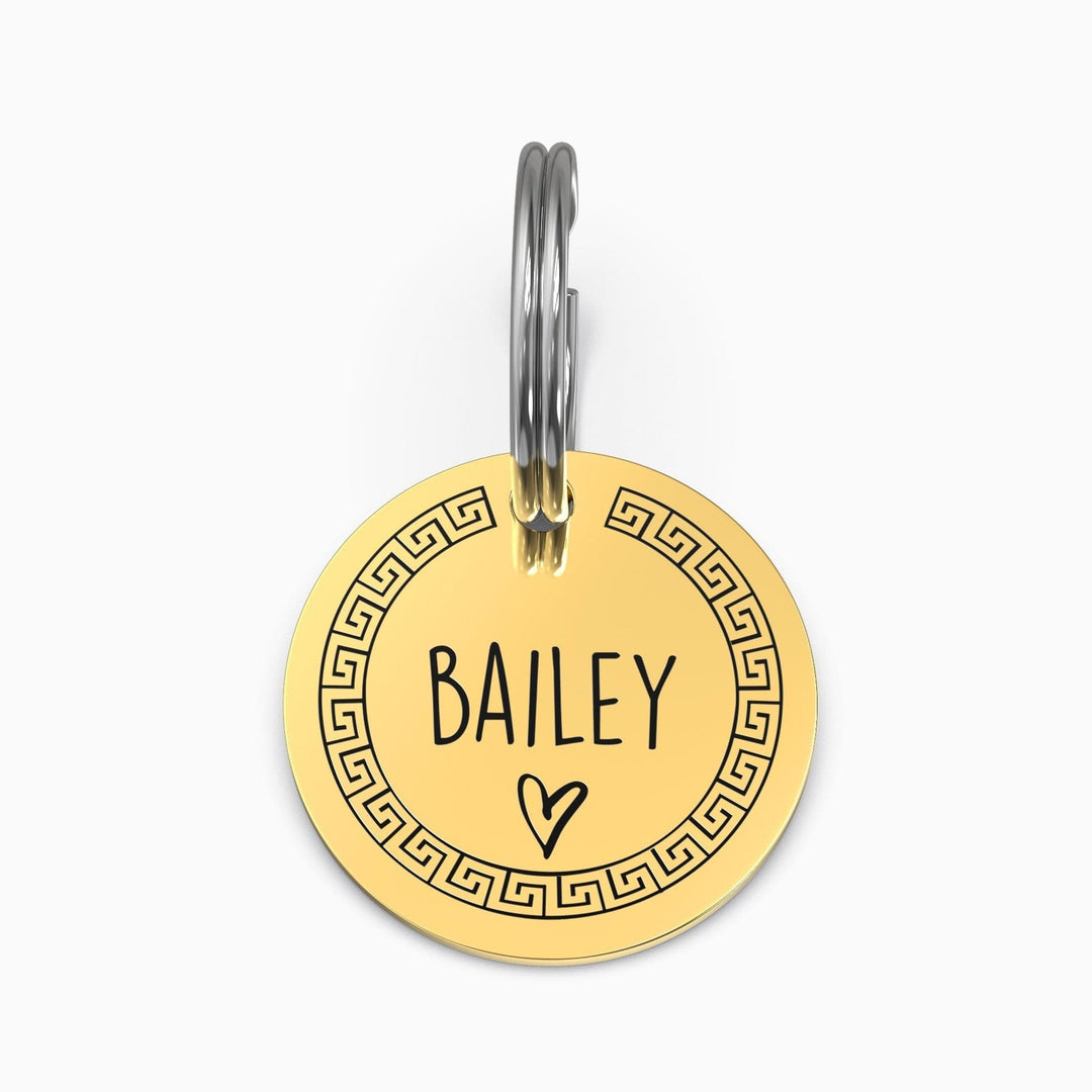 Personalized Pet Tag - Custom Dog Tag - Cat Tag Gold / Small / Greek + Heart Myron Keychain MelodyNecklace
