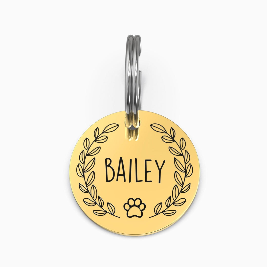 Personalized Pet Tag - Custom Dog Tag - Cat Tag Gold / Small / Leaf + Paw Pet Tag Mint & Lily