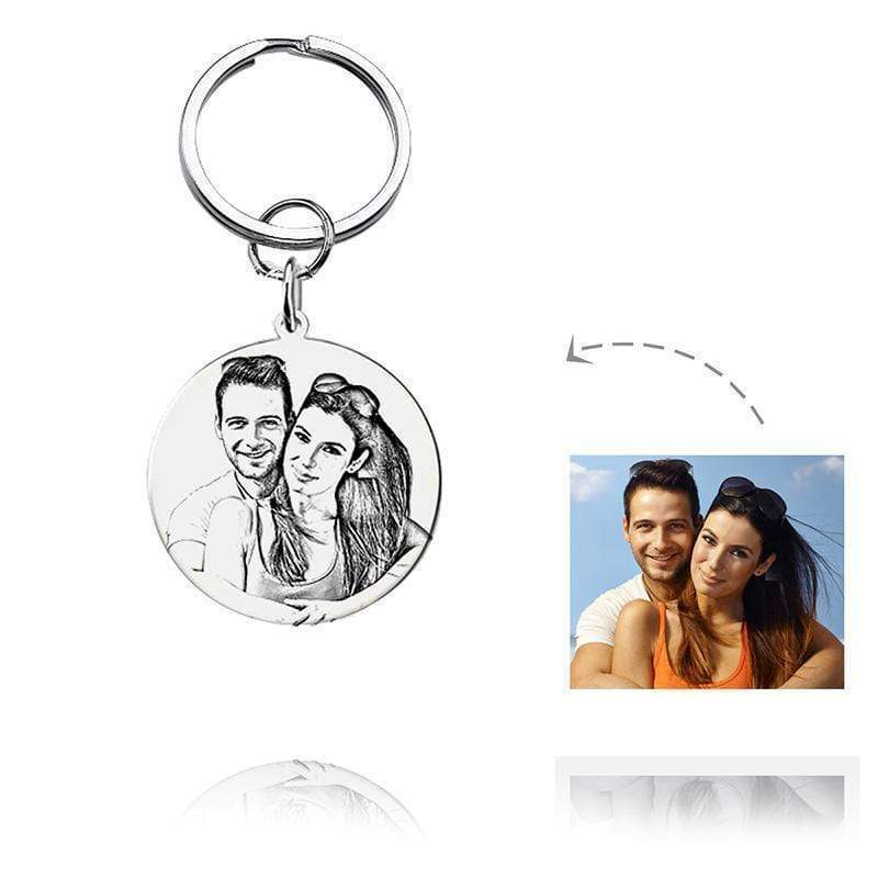 Personalized Photo Keychain Round Silvery Keychain MelodyNecklace