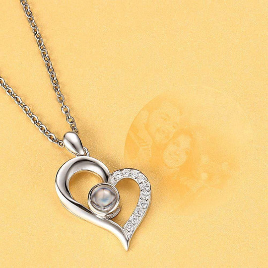 Personalized Projection Heart Photo Necklace - Silver Necklace Name Necklace