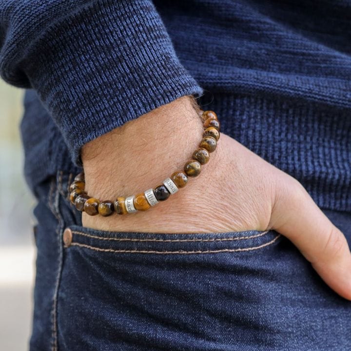 Personalized Tiger Eye Bracelet with 3 Names Beaded Men Bracelet Bracelet For Man MelodyNecklace