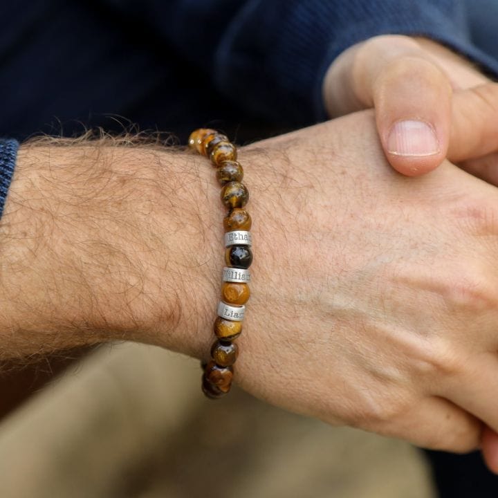 Personalized Tiger Eye Bracelet with 3 Names Beaded Men Bracelet Bracelet For Man MelodyNecklace