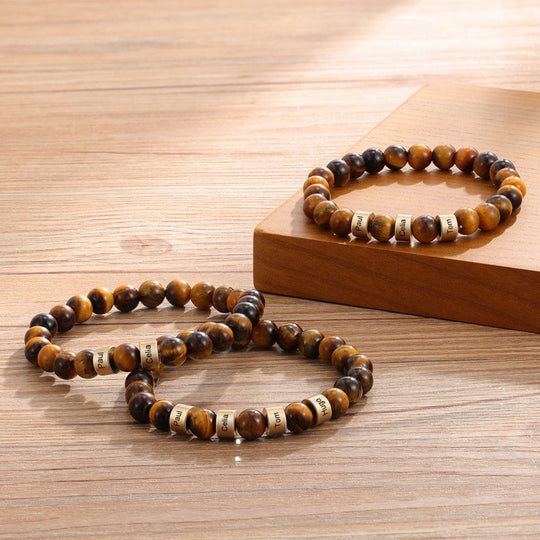 Personalized Tiger Eye Bracelet with 3 Names Beaded Men Bracelet Bracelet For Man MelodyNecklace