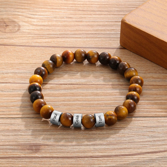 Personalized Tiger Eye Bracelet with 3 Names Beaded Men Bracelet n3