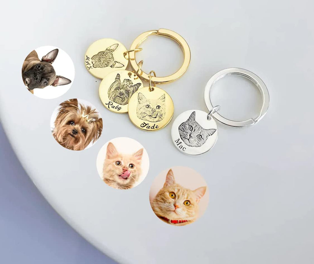 Pet Portrait Keychain 25mm Round Disc Key Ring Keychain MelodyNecklace