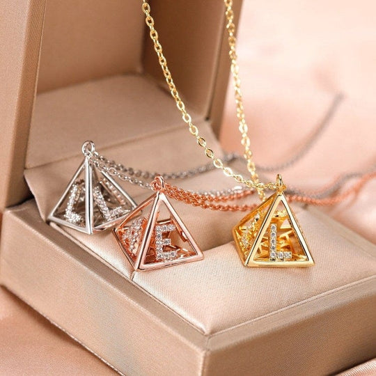 Pyramid 3D Initial Necklace MelodyNecklace