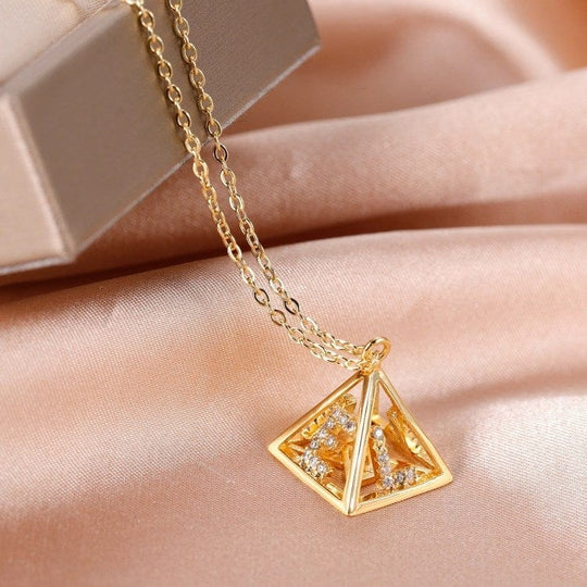 Pyramid 3D Initial Necklace MelodyNecklace