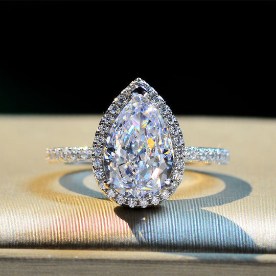 Classic 2.2 Carat Simulated Diamond Pear Cut Halo Engagement Ring for Her