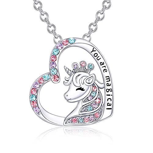 Shonyin Unicorn Necklace for Women Girls CZ Stone Heart Pendant Necklace with You are Magical Message Christmas Birthday Party Jewelry Gift for Daughter Granddaughter Niece Crown Silver Pendant Necklaces Visit the Shonyin Store