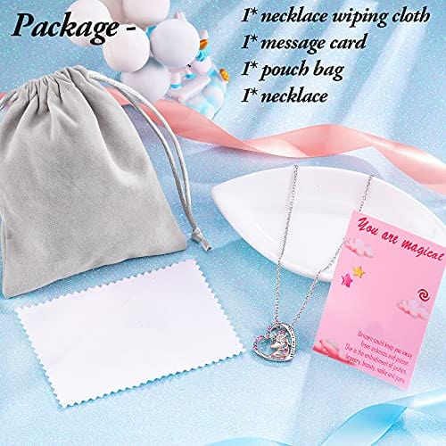 Shonyin Unicorn Necklace for Women Girls CZ Stone Heart Pendant Necklace with You are Magical Message Christmas Birthday Party Jewelry Gift for Daughter Granddaughter Niece Crown Silver Pendant Necklaces Visit the Shonyin Store